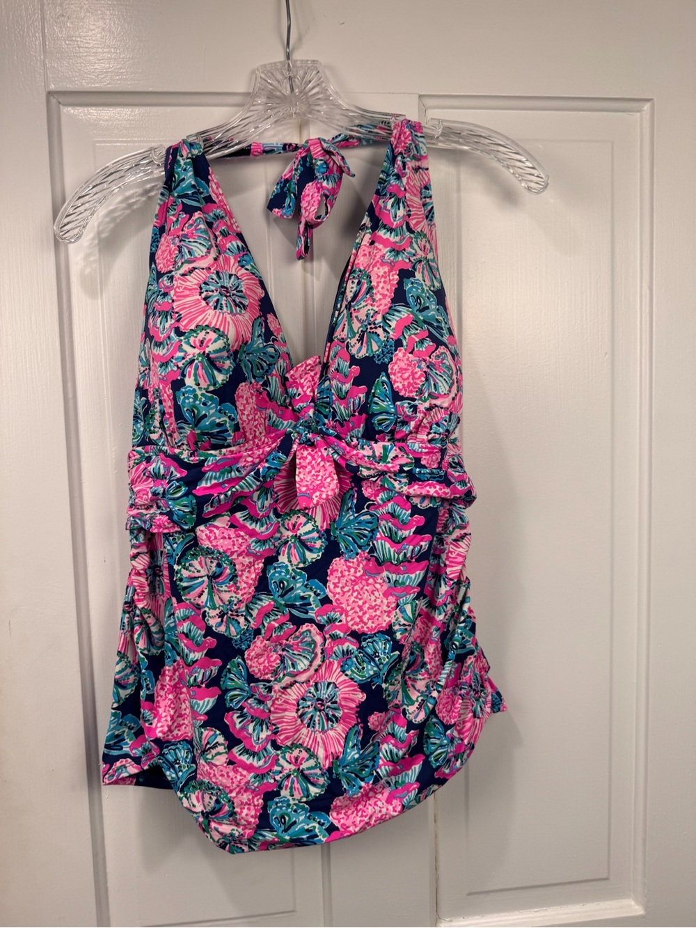 Lilly Pulitzer Navy, Pink & Green Floral Halter Swim Top